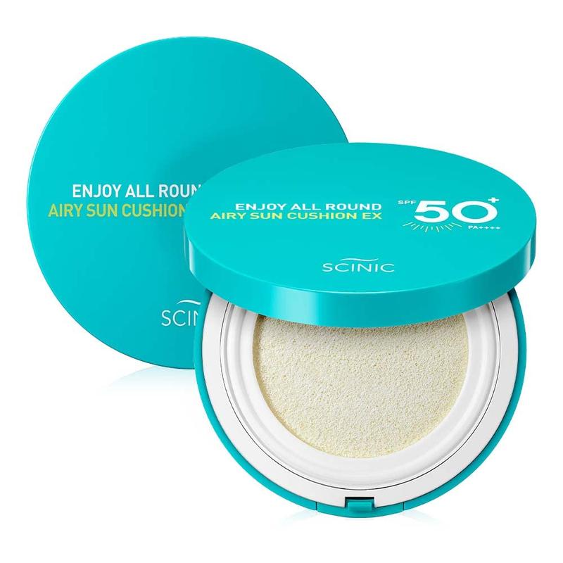 SCINIC Enjoy All Round Airy Sun Cushion EX SPF50+PA++++0.88oz (25g) | Cooling UV Protection & Natural Tone-up From Face To Body For All Family Members | Korean Skincare Concealer Foundation