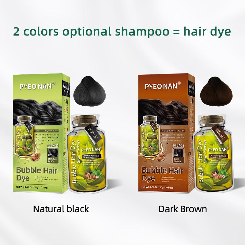 PYEONAN Unisex Bubble Hair Dye, Ammonia-Free, Natural Plant Extracts, 2-in-1 for Gray Coverage and  Haircare , Gray Hair Turns into Black or Dark Brown with Herbal Ingredients, No Bleaching, 10 Bags Hair Color 5.6 Oz. 160g