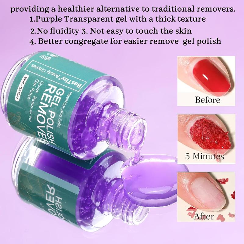 Gel Nail Polish Remover - Gel Polish Remover (2pcs 15ml 0.5oz), Remover for Gel Nail Polish 2-5 Minute Easy and Quick, with Pusher and Scraper Nail File Tools, No Soaking or Wrapping Foil