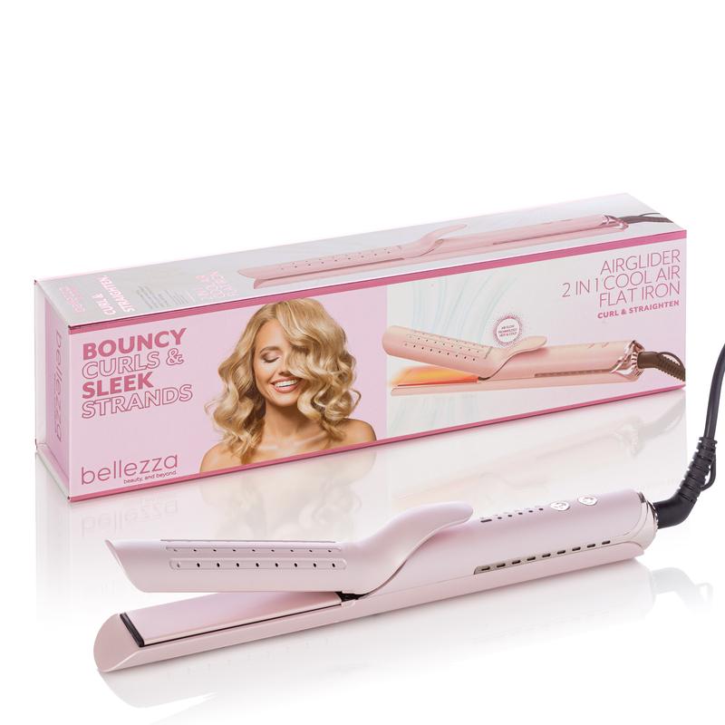 Bellezza AirGlider 2-in-1 Cool Air Flat Iron and Curler: Professional Hair Styling Tool for Effortless Straightening and Long-Lasting Curls with Cool Air Technology