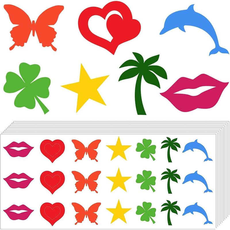 315 Pieces 7 Designs Tanning Sunbathing Stickers Perforated Body Stickers for Tanning Self Adhesive Tanning Bed Sticker Tanning Heart Lips Stickers Tanning Butterfly Dolphin Stickers