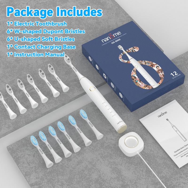 Nandme Sonic Electric Toothbrush for Adults - Rechargeable Electric Toothbrushes with 8 Brush Heads & Holder, Travel Case, Power Electric Toothbrush with Holder，3 Hours Charge for 120 Days electric toothbrush  Oral Waterproof