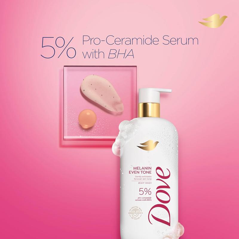 Dove Exfoliating Body Wash Melanin Even Tone Promotes Even Skin Tone 5% pro-ceramide serum with BHA 18.5 oz