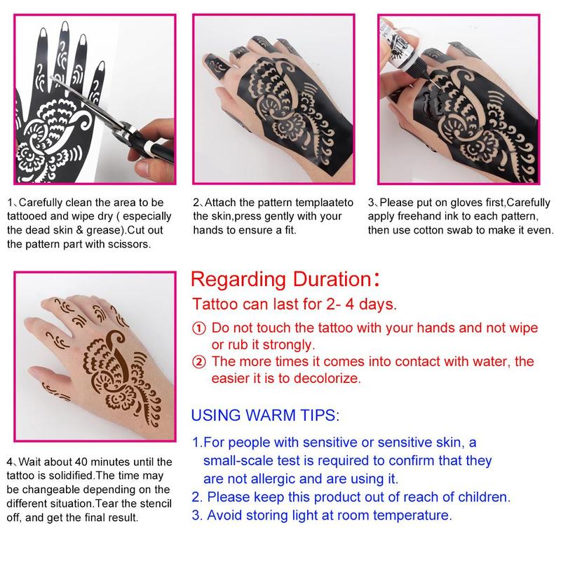 Reusable Henna Nail Art Tattoo Stencils, 22pcs set DIY Face & Body Painting Templates, Temporary Tattoo Stencils for Music Festival, Party, and Cosplay