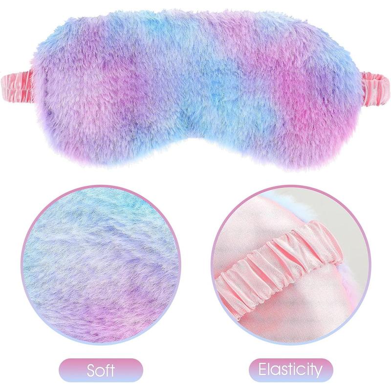 2 Pack Plush Sleep Eye Masks Soft Plush Eye Masks Fluffy Eye Masks Comfortable Sleep Mask Eye Mask Rainbow Faux Fur Eye Masks for Women Men and Kids Travel Nap Sleep Thanksgiving, Christmas, New Year Gifts