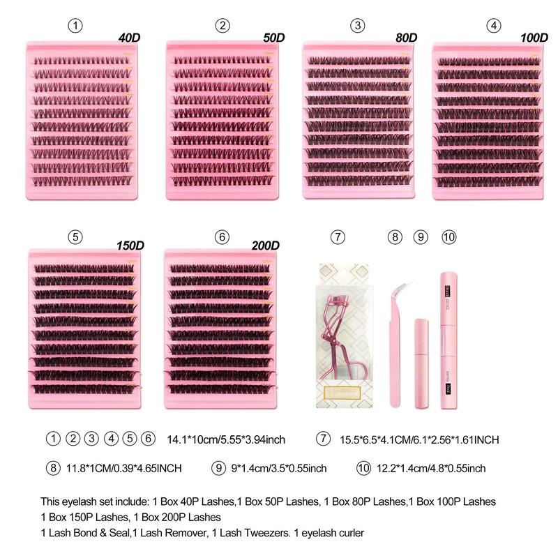 Individual False Eyelashes Kit, 1 Set Mixed Length & Styles Natural Look Eyelash Extensions with Tools, Self Grafting Curl Eyelashes, Eye Makeup Enhancement Tool, Eyelashes Extensions Kit