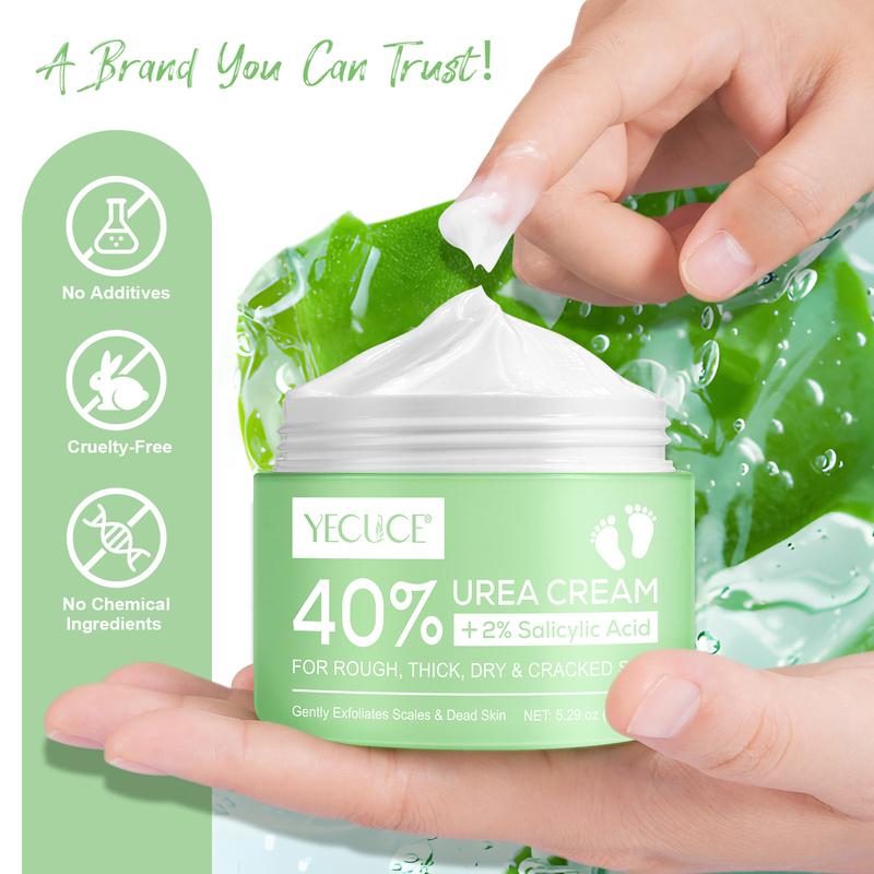 Yecuce Urea Cream 40 Percent For Feet Plus 2% Salicylic Acid 5.29 oz, Urea Cream For Rough, Thick, Dry & Cracked Skin, moisturizer Hyaluronic Acid moisturizer