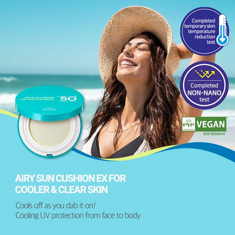 SCINIC Enjoy All Round Airy Sun Cushion EX SPF50+PA++++0.88oz (25g) | Cooling UV Protection & Natural Tone-up From Face To Body For All Family Members | Korean Skincare Concealer Foundation