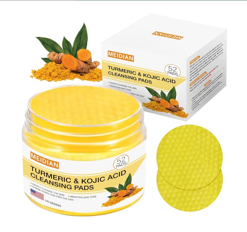 Turmeric Kojic Acid Cleansing Pad, 52PCS with Vitamin B5 and Vitamin C Scrub Pad, deeply cleanses the face and pores, Skincare Tools