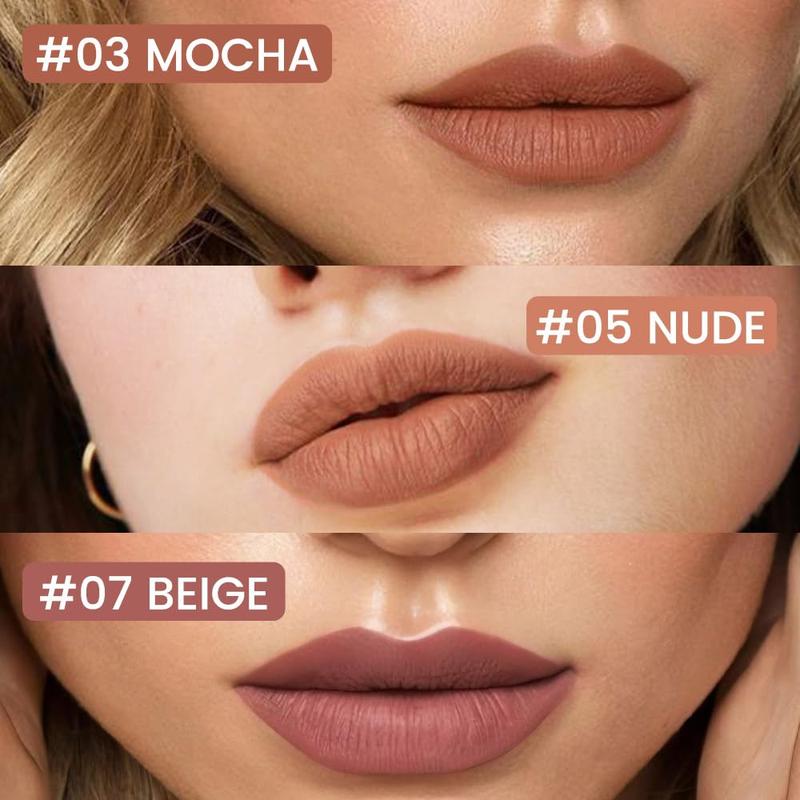 3Pcs Mocha Nude BeigeLip Stain Marker 2in1 Liquid Lipstick & Lip Liner Pencil Long Lasting Waterproof 24 Hour Original 24 HourLipstick Ink 03 + 05 + 07