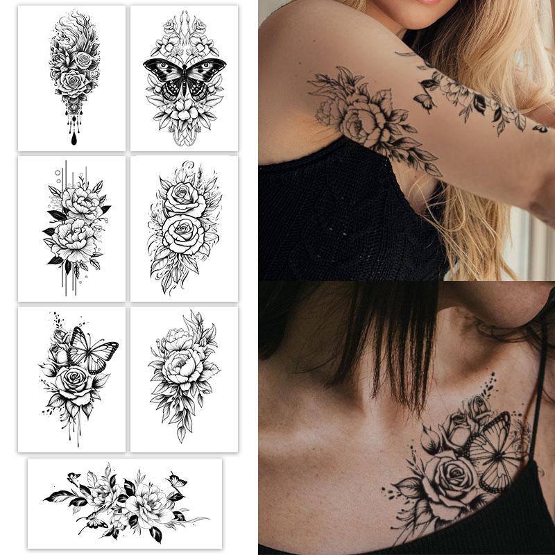 Floral & Butterfly Pattern Tattoo Sticker, 7pcs Temporary Tattoo For Women & Men, Waterproof Fake Tattoo Sticker, Body Art Sticker