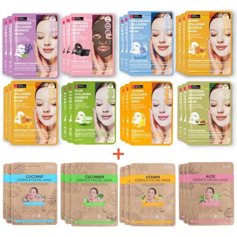 Original Derma Beauty Collagen Facial Sheet Mask 12,24,36PK - 12 Different Kinds Sheet Mask Assortment Korea Beauty Avocado Hydrating Korean Skincare Moisturize Aloe