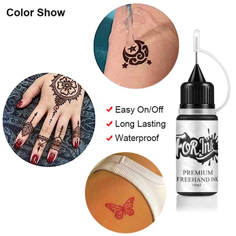 Temporary Tattoo Kit, 6 Colors Semi Permanent Makeup Freehand Inks, Freckles Gel for Art Markers, 8 Sheets Hollow Patterns Fake Tattoos Stencils