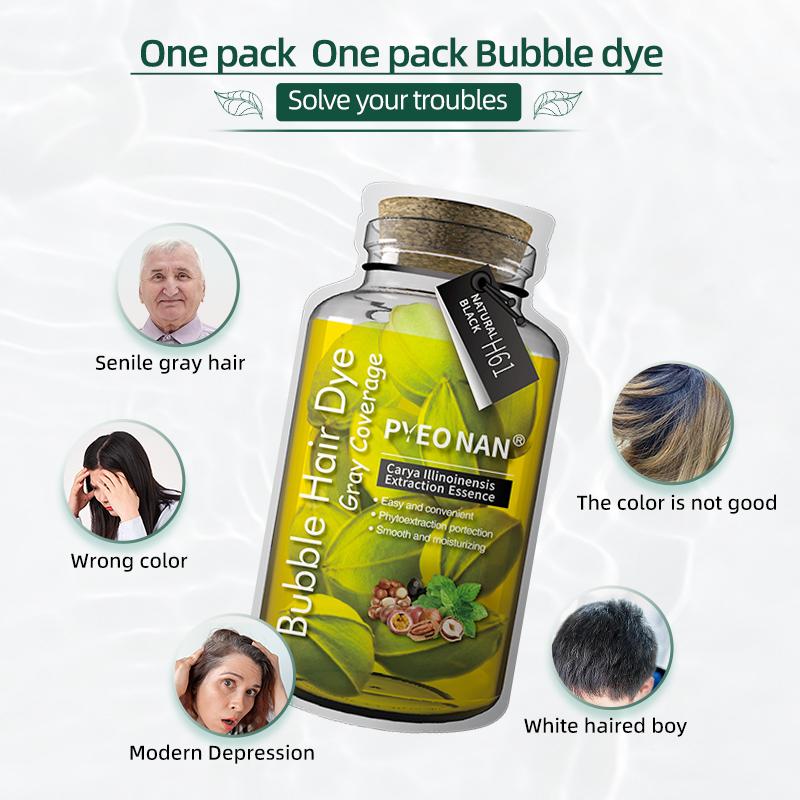 PYEONAN Unisex Bubble Hair Dye, Ammonia-Free, Natural Plant Extracts, 2-in-1 for Gray Coverage and  Haircare , Gray Hair Turns into Black or Dark Brown with Herbal Ingredients, No Bleaching, 10 Bags Hair Color 5.6 Oz. 160g