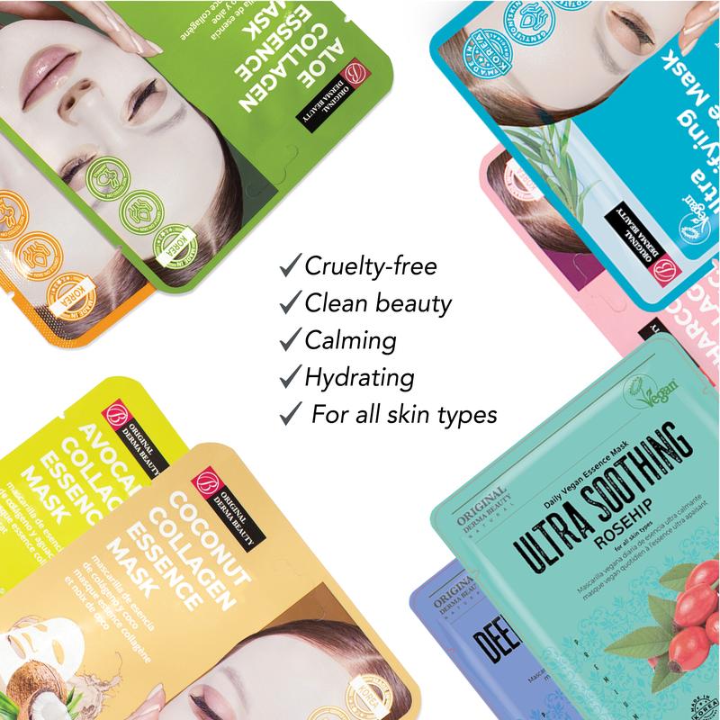 Original Derma Beauty Collagen Facial Sheet Mask 12,24,36PK - 12 Different Kinds Sheet Mask Assortment Korea Beauty Avocado Hydrating Korean Skincare Moisturize Aloe