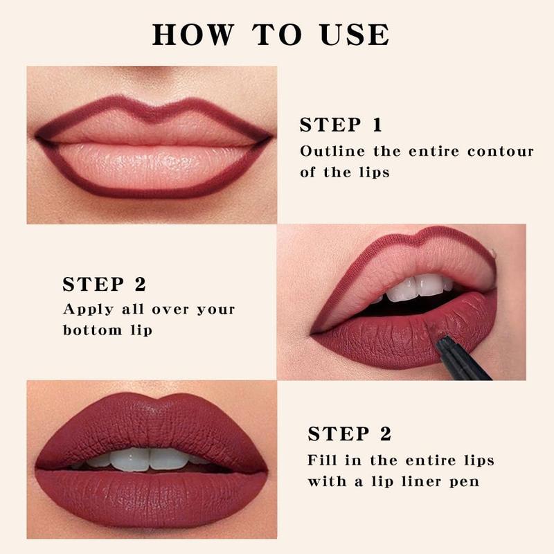 3Pcs Mocha Nude BeigeLip Stain Marker 2in1 Liquid Lipstick & Lip Liner Pencil Long Lasting Waterproof 24 Hour Original 24 HourLipstick Ink 03 + 05 + 07