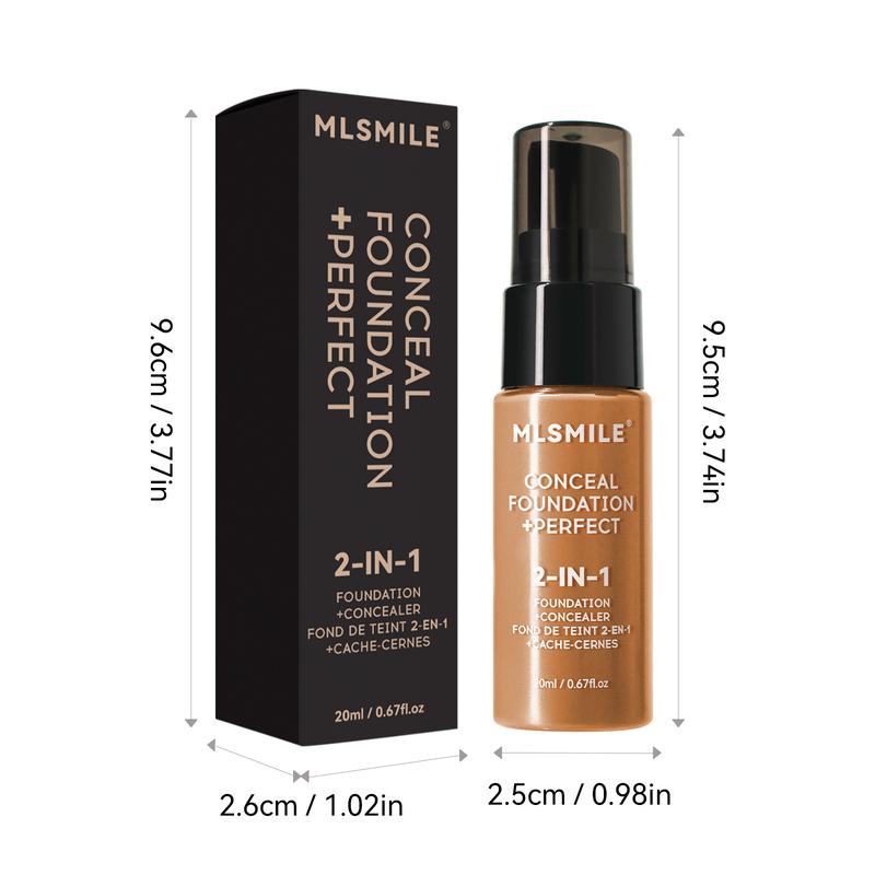 2 In 1 Foundation Concealer,Full Coverage,Natural Matte Finish ,Lightweight Creamy Texture,Waterproof Liquid Makeup for Women Cosmetic