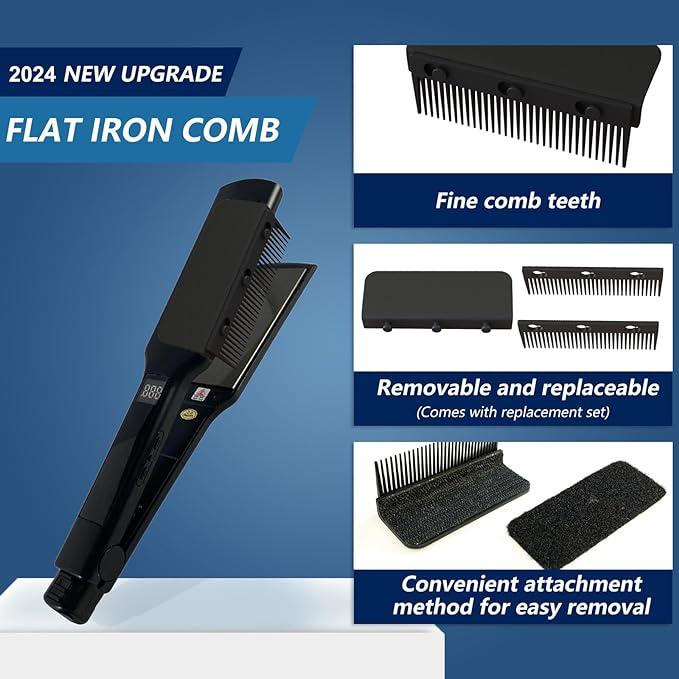 Flat Iron Comb Attachment to Clip On, Flat Iron Hair Straightener Accessory, Comb Attachment for Flat Iron Used at Home and Salon for Hair Styling (Black) Comfort