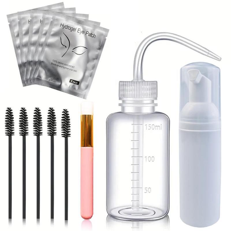 5-in-1 Eyelash Extension Cleaning Kit, 13pcs Eyelash Cleansing Tool with Bottle & Mascara Wands & Gel Pads & Brush, Salon-quality Beauty Tools for Lashes & Brows