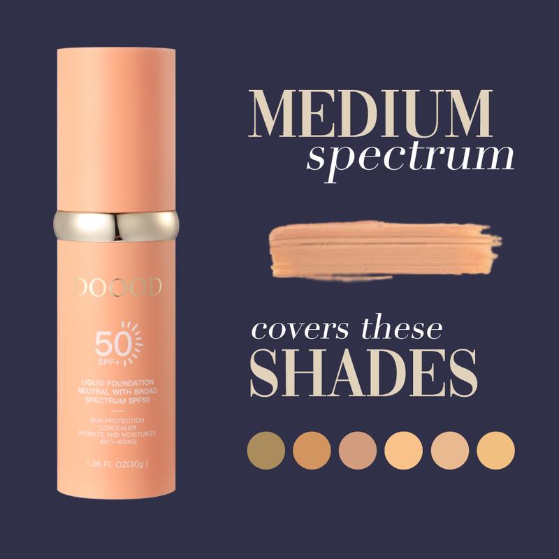 DOOOD Bio Liquid Foundation 4 in 1 - Medium Harmony, Sunscreen Serum SPF 50 Long Lasting, Non-Gland Blocking, Mini Lightweight Travel Size, Morning Cleansing Liquid Foundation, Perfect for Daily Skincare, Blends Perfectly with Your Skin Tone