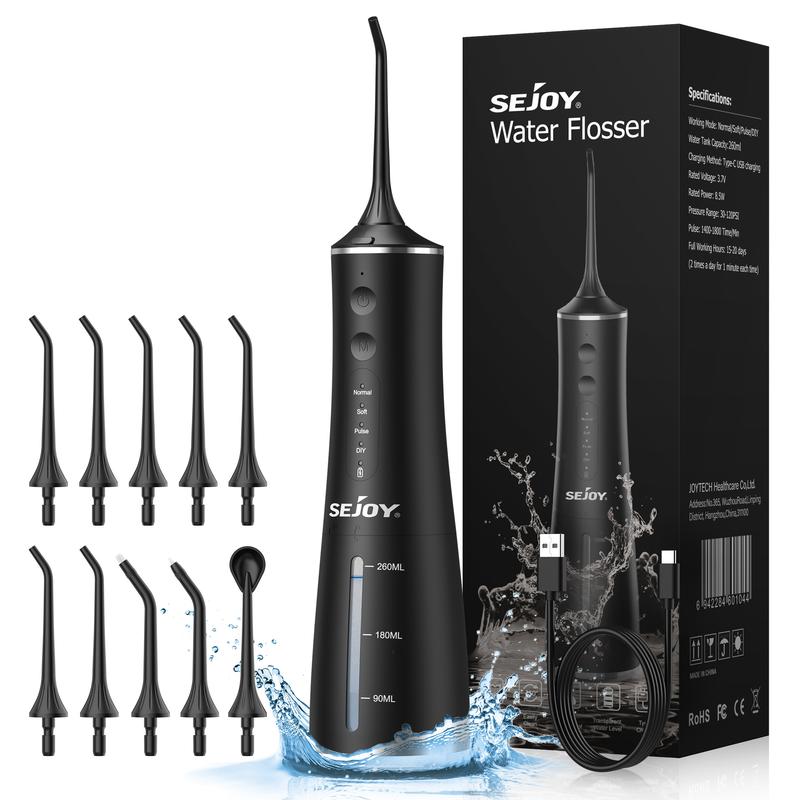 SEJOY Water Flosser Cordless Dental Oral Irrigator Cleaner Teeth Pick 10 Nozzles