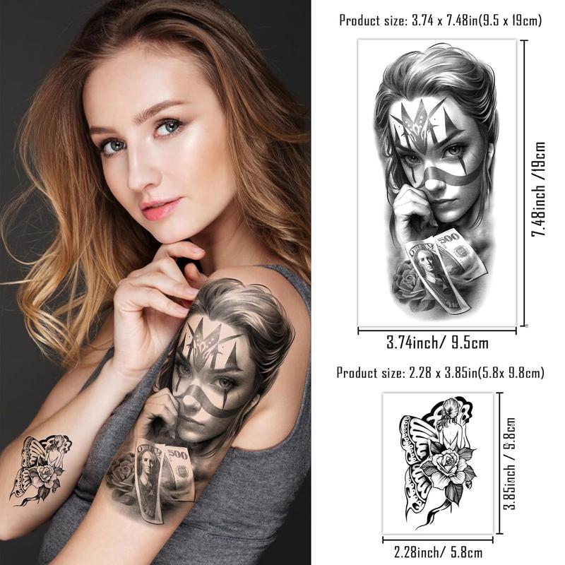 Waterproof Temporary Tattoos For Adult, Chicano Large   Guadalupe Gangster Prisoner Day of the Dead, Lowrider Style Culture Mexico Clown 77 sheets  Stickers for Men Women Flower