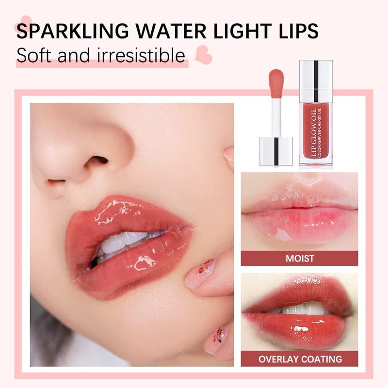 Hydrating Lip Glow Oil, Lip Oil Gloss Transparent Toot Tinted Nourishing Long Lasting Repairing Lightening Lip Lines (RASPBERRY) 0.2 OZ