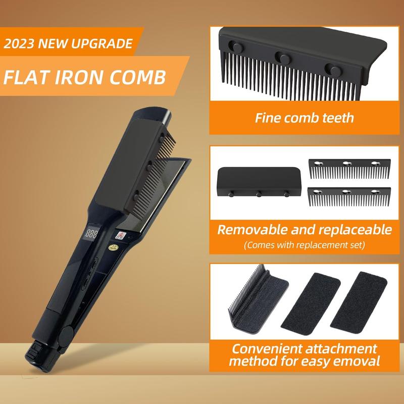 Flat Iron Comb Attachment to Clip On, Flat Iron Hair Straightener Accessory, Comb Attachment for Flat Iron Used at Home and Salon for Hair Styling (Black) Comfort