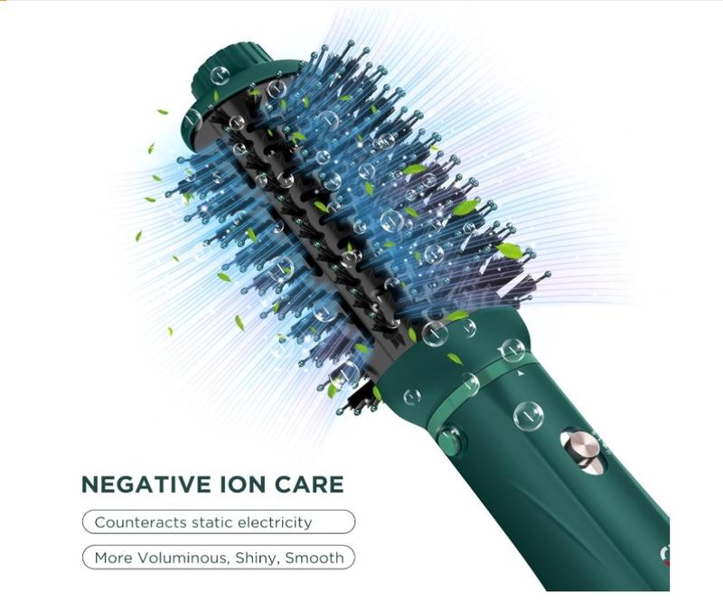 IG INGLAM Hair Dryer Brush, 4-in-1 Detachable Blow Dryer Brush, Ionic Diffuser Hair Dryer & Styler Volumizer with Oval Titanium Barrel, One-Step Hot Air Blowout Brush, Updated Push Switch, Dark Green