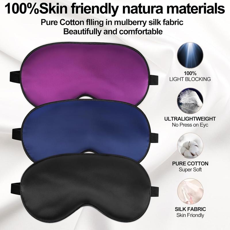 Sleep Mask, Silk Eye Mask for Sleeping with Adjustable Strap, Blindfold Eyeshade for Men & Women, Comfortable & Soft Eye Cover Eyeshade for Night Sleep (Black, Blue, Purple)