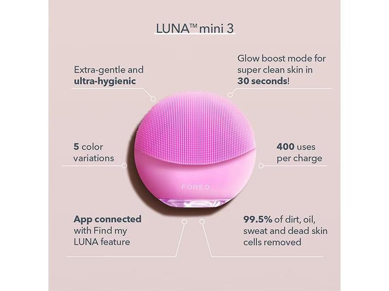 FOREO LUNA mini 3 Ultra-hygienic Facial Cleansing Brush, All Skin Types, Extra Absorption of Facial Skin Care Products, Waterproof