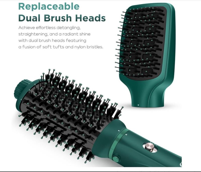 IG INGLAM Hair Dryer Brush, 4-in-1 Detachable Blow Dryer Brush, Ionic Diffuser Hair Dryer & Styler Volumizer with Oval Titanium Barrel, One-Step Hot Air Blowout Brush, Updated Push Switch, Dark Green