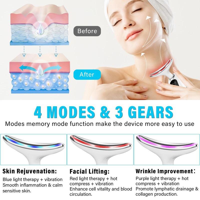 Face Neck Beauty Device, 7 Color Led Face Neck Massager,Multifunctional Facial Skin Care Tool for Home Skin Care LED Colorful