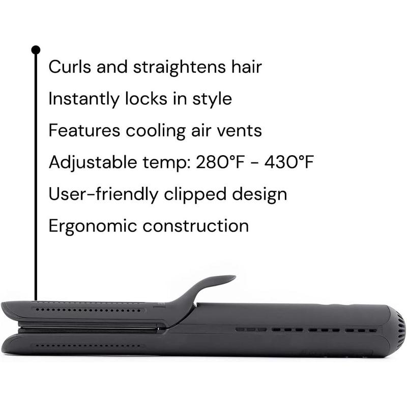 L'ANGE HAIR Le Duo Standard 360° Airflow Styler | 2-in-1 Curling Wand & Titanium Flat Iron Hair Straightener | Professional Hair Curler with Cooling Air Vents | Dual Voltage & Adjustable Temp (Black)