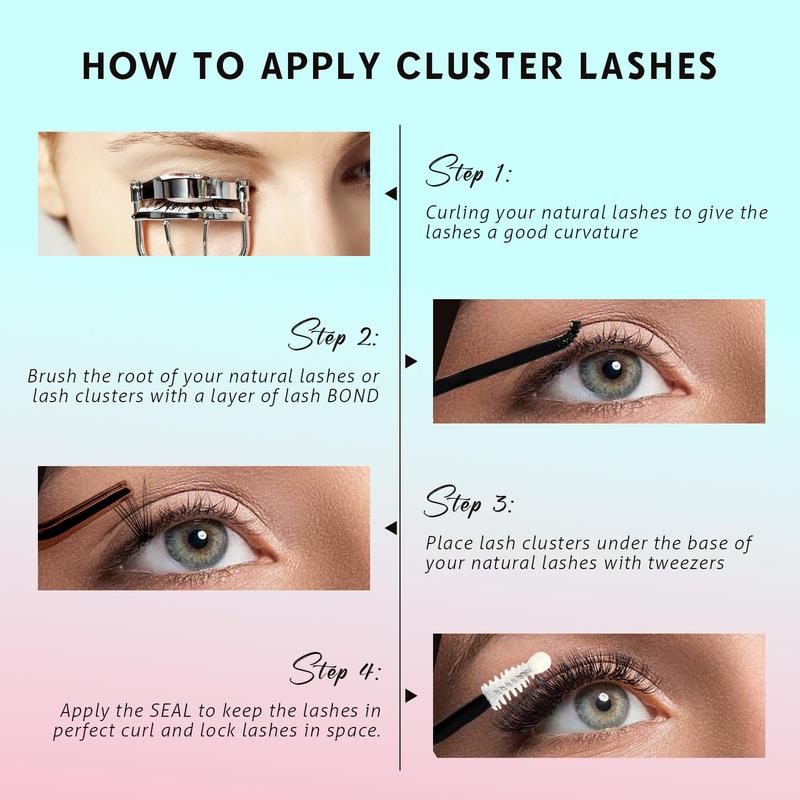 Natural Individual Lash Clusters Kit Multi-type Mixed DIY Eyelash Extension:Bottom Lashes, Volume Lashes, 7D Wispy Spikes Fans, 20D Clusters, Bond&Seal, Lash Tweezer DIY at Home (5-16mm, Kit)