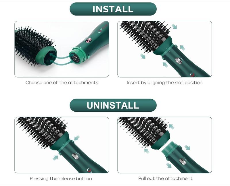 IG INGLAM Hair Dryer Brush, 4-in-1 Detachable Blow Dryer Brush, Ionic Diffuser Hair Dryer & Styler Volumizer with Oval Titanium Barrel, One-Step Hot Air Blowout Brush, Updated Push Switch, Dark Green