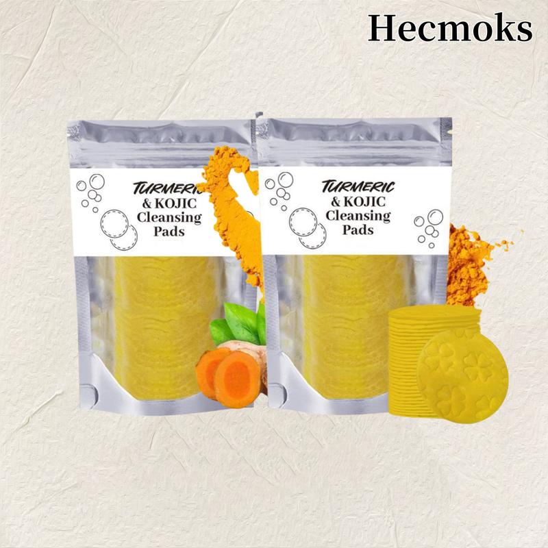 HECMOKS Kojic Turmeric Cleansing Pads - Exfoliating Face Scrub for Oil,Clogged Pores & Dead Skin - Oil-Free Makeup Remover & Deep Cleansing Facial