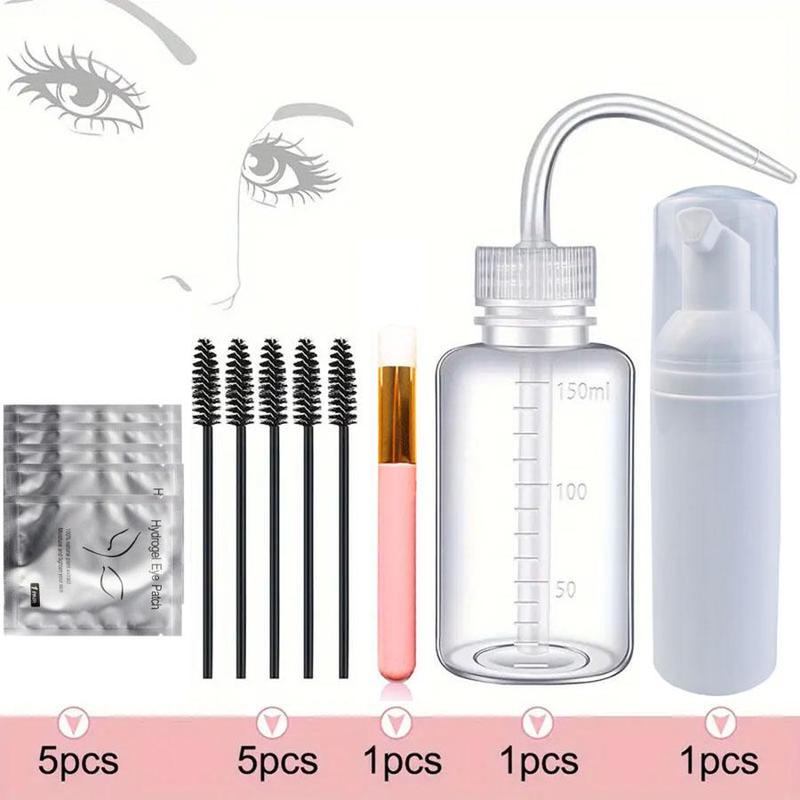 5-in-1 Eyelash Extension Cleaning Kit, 13pcs Eyelash Cleansing Tool with Bottle & Mascara Wands & Gel Pads & Brush, Salon-quality Beauty Tools for Lashes & Brows