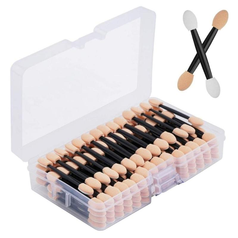 Double-ended Eyeshadow Sponge Stick with Storage Box, 120pcs Disposable Efficient Eyeshadow Brush, Professional Makeup Tools for Women