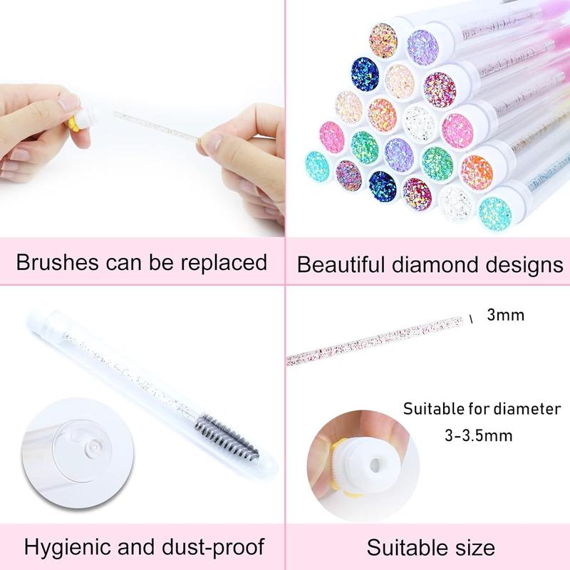 20 Sets Mascara Wand Tube Set Diamond Mascara Brushes Eyelash Spoolies Brush Makeup Tool Applicator Eyelash Brush Tubes Makeup Brush (Diamond-MIX) Clear Daily