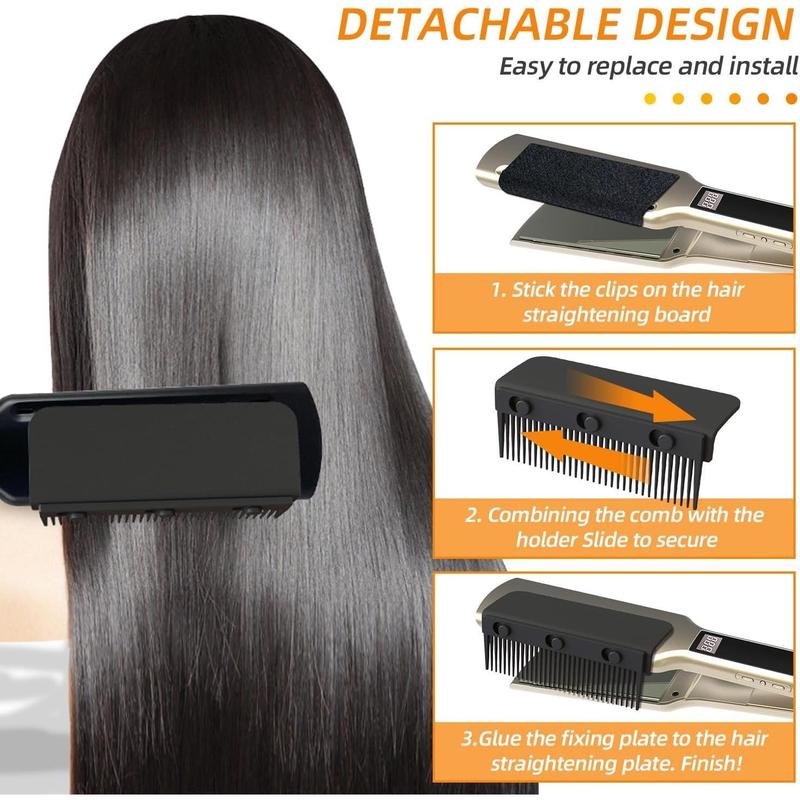 Flat Iron Comb Attachment to Clip On, Flat Iron Hair Straightener Accessory, Comb Attachment for Flat Iron Used at Home and Salon for Hair Styling (Black) Comfort