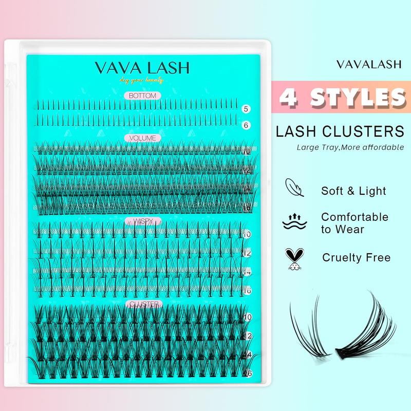 Natural Individual Lash Clusters Kit Multi-type Mixed DIY Eyelash Extension:Bottom Lashes, Volume Lashes, 7D Wispy Spikes Fans, 20D Clusters, Bond&Seal, Lash Tweezer DIY at Home (5-16mm, Kit)