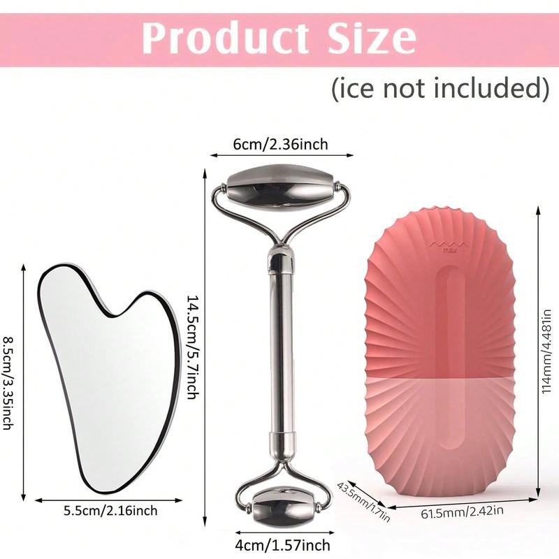 Ice Roller & Scraper & Mold Set, 3 Counts set Reusable Face Massage Tool Set, Face Lifting Tool, Skin Care Tool For Women