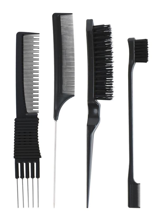 Hair Styling Comb Set, Hair Teasing Combs, Curly Hairbrush Set with Edge Brush, Rat Tail Comb and Bristle Brush for Women Men Kids