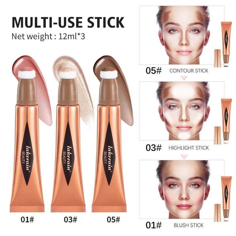 Multifunctional Makeup Pen, 3 Counts Contour & Highlighter & Blush Makeup, Natural Long Lasting Makeup Kit for Women, Summer Essentials