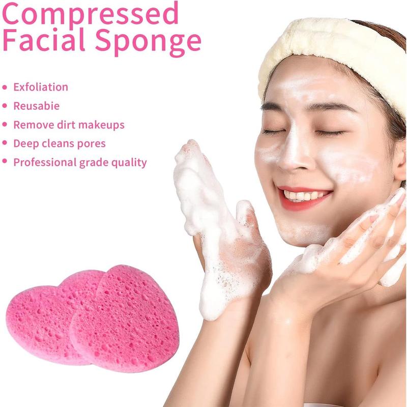 50-Count Facial Sponges Compressed Natural Cellulose Sponge Heart Shape Face Sponge for Face Cleansing Exfoliating and Makeup Removal, Pink Skincare Comfort