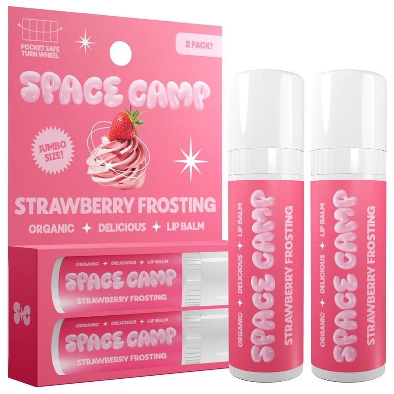 Space Camp Wellness Jumbo Lip Balm - Organic  Strawberry Frosting Flavor (2 Pack) - Clean and Organic Ingredients - Hydrating Lip Care - Skincare