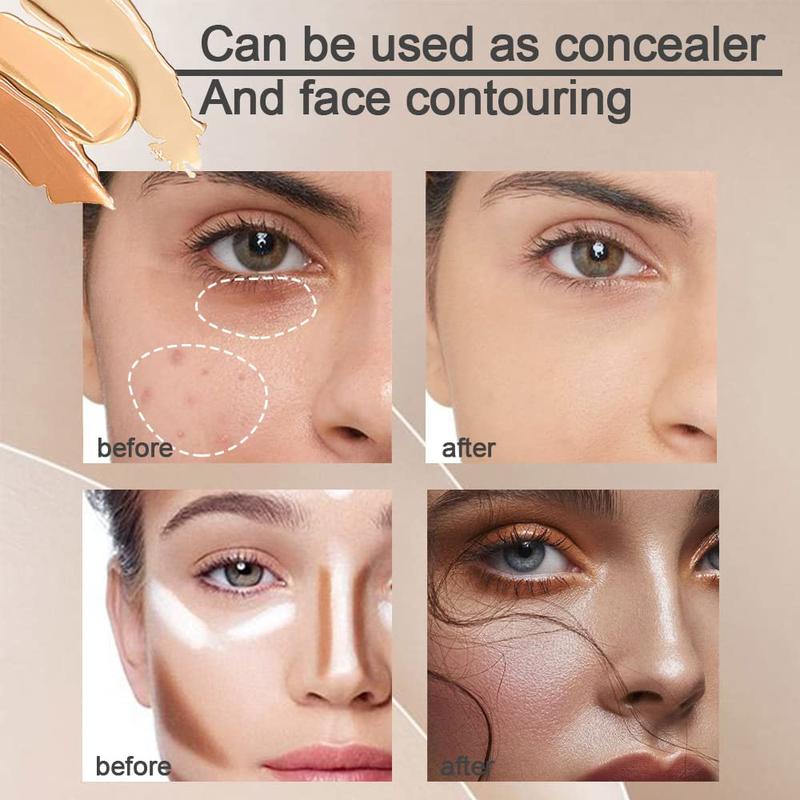 2 pcs Tri-color Face Concealer Contour Palette With Brush for Light Medium Skin. Correct Cream Foundation Palet for Under Eye Dark Circles Eyelid Tattoo. Ivory Cream Makeup Plate corrector de ojeras