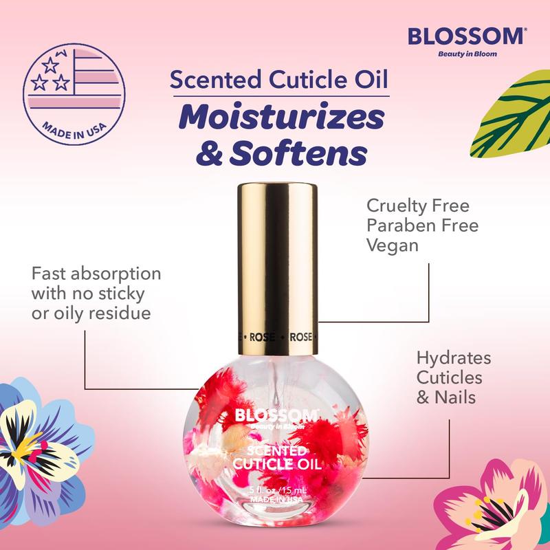 Hydrating, Moisturizing, Strengthening, Scented Cuticle Oil, Infused with Real Flowers, Made in USA, 0.5 fl. oz, Rose Floral Honey Nail Luxury