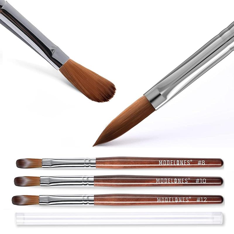 3Pcs Acrylic Nail Brush Set, Size 8 10 12 Kolinsky Acrylic Brushes for Acrylic Powder Application, Nail Extension, 3D Nail Carving, round Shaped Nail Art Brushes with Wooden Handle modelones modelones